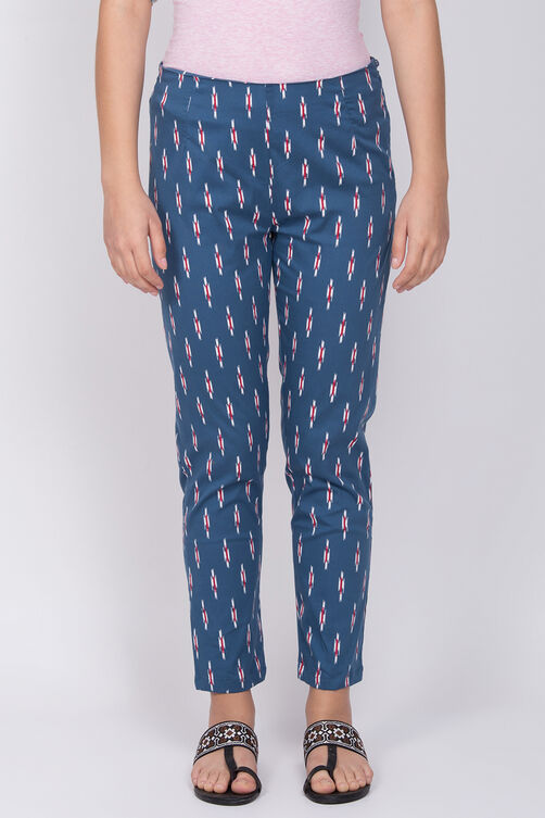 Teal Blue Poly Lycra Slim Pants image number 0