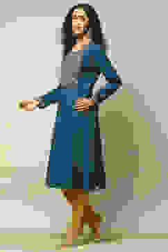 Teal Blue Acrylic Solid Kurta image number 2