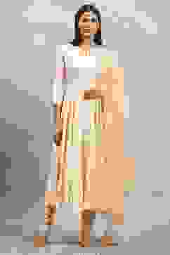 Beige Viscose Rayon Embroidered Anarkali Suit Set image number 5