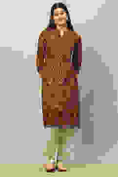 Brown Rayon Printed Straight Kurta image number 5