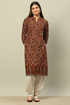 Brown Rayon Printed Straight Kurta image number 5