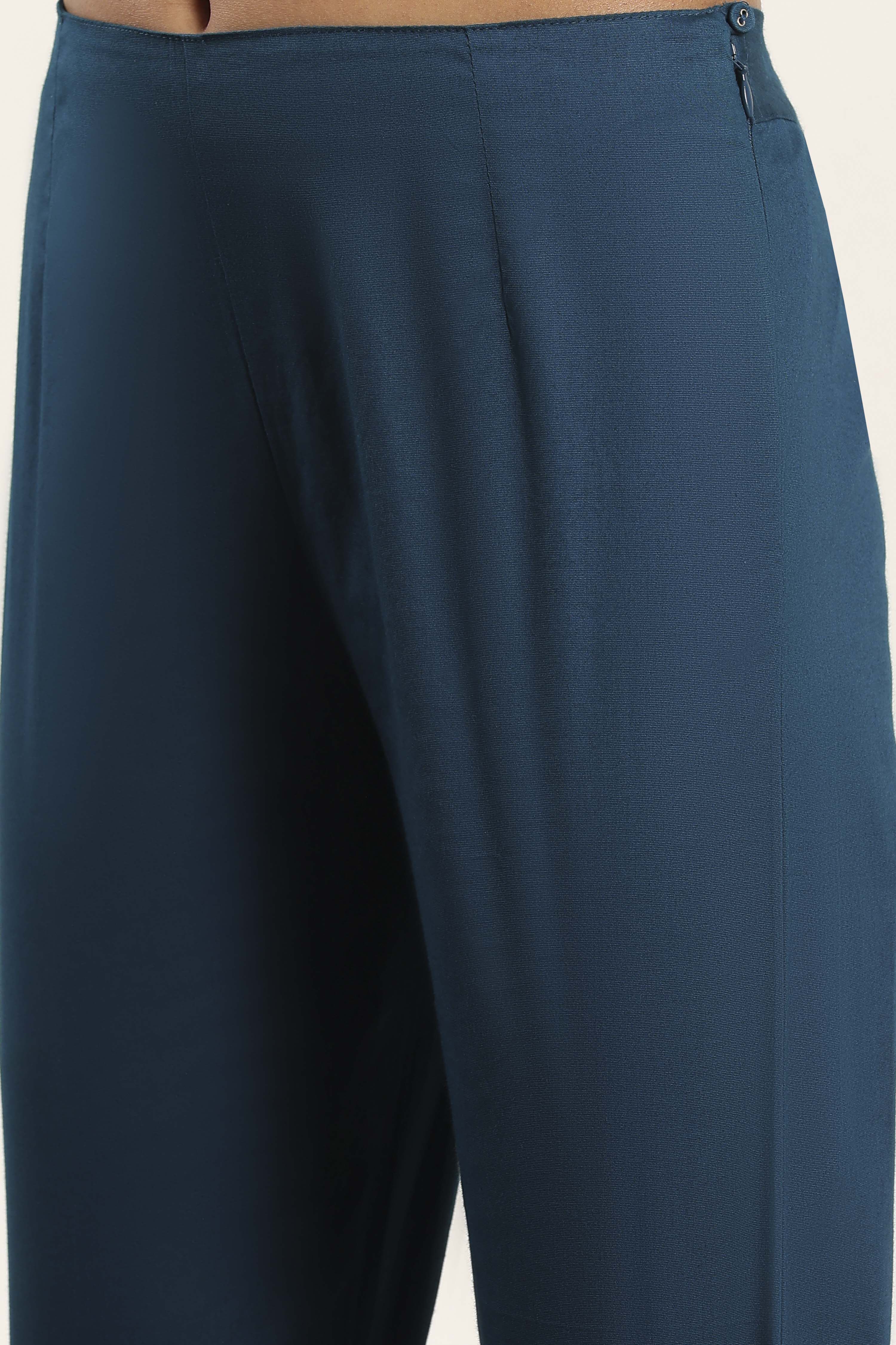 Teal Blue Viscose Rayon Straight Kurta Pants Set image number 2