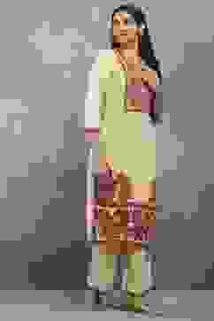 Beige Viscose Straight Kurta Pants Set image number 5