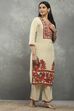 Beige Viscose Straight Kurta Pants Set image number 5