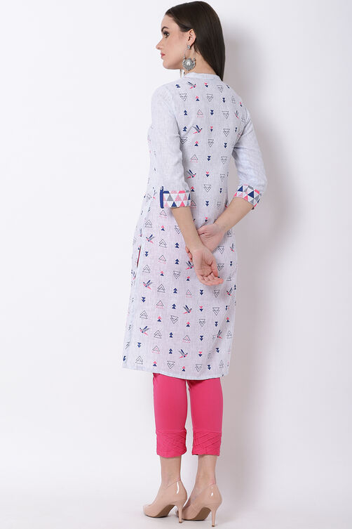 Blue Poly Cotton Straight Kurta image number 5