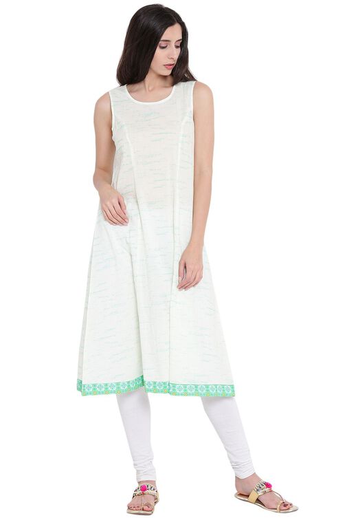 Green Cotton A-Line Kurta image number 5