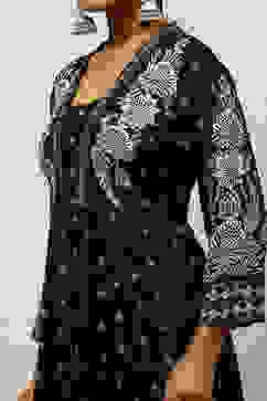 Black Rayon Printed Tiered Dress image number 1