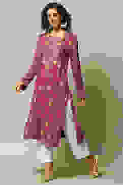 Dusky Pink Acrylic Straight Printed Kurta image number 0