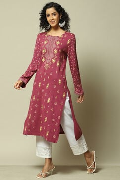 Dusky Pink Acrylic Straight Printed Kurta image number 0