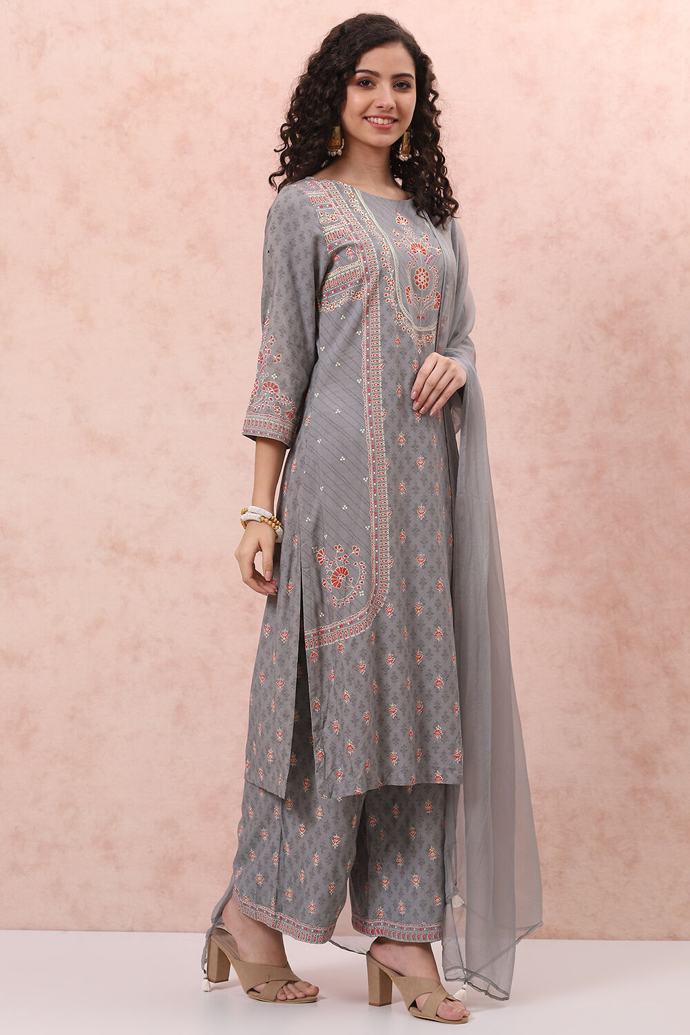 Grey LIVA Straight Suit Set image number 6