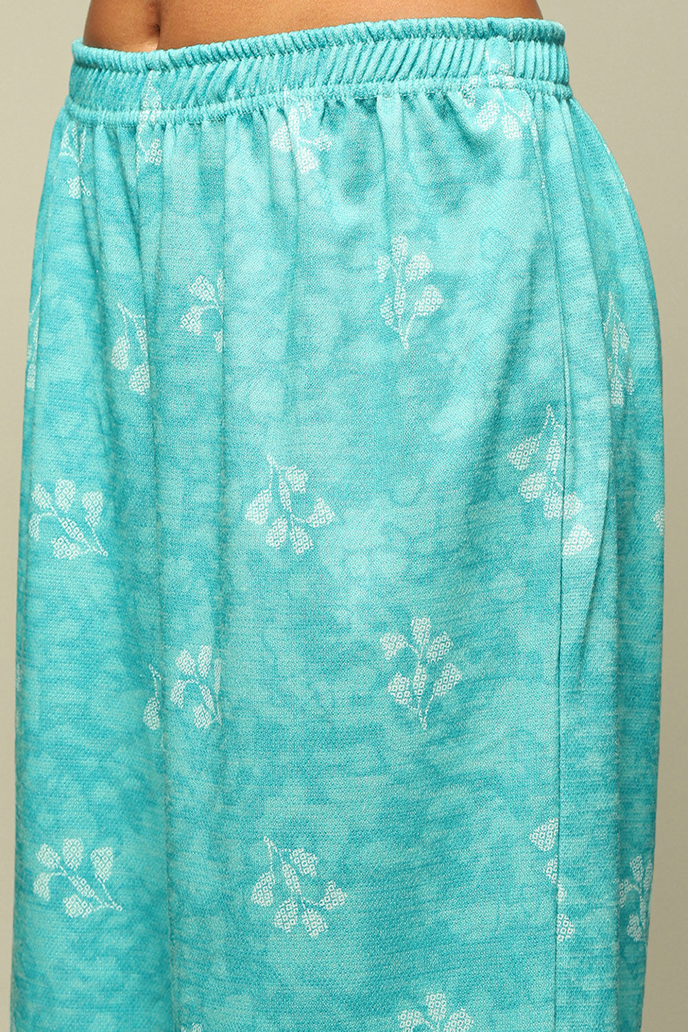 Aqua Blue Polyster Melange Straight Printed Kurta Palazzo Suit Set image number 2
