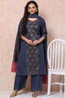 Blue Art Silk Straight Suit Set image number 7