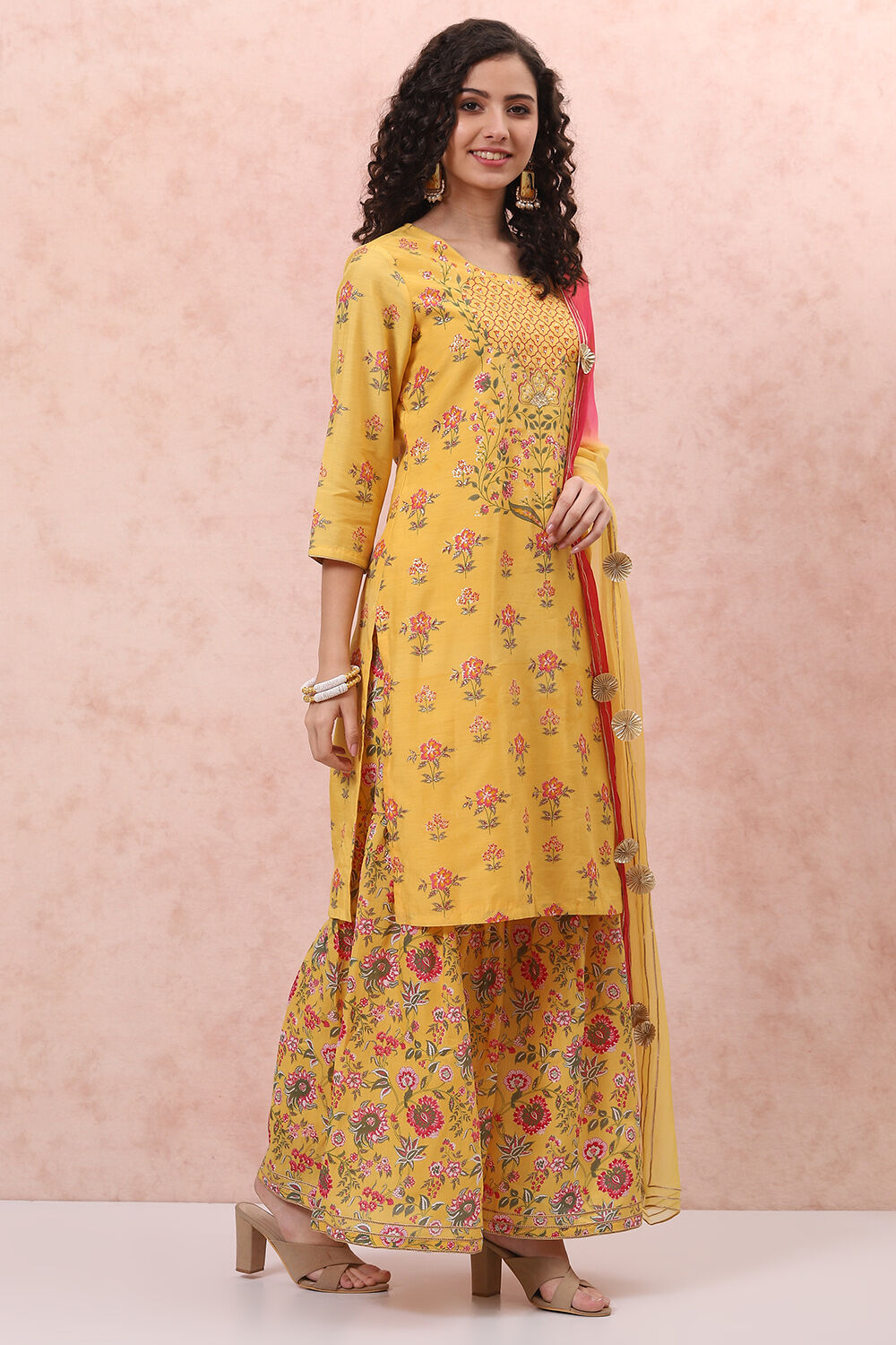 Yellow Art Silk Sharara Suit Set image number 6