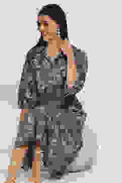 Indigo Cotton Printed Tiered Dress image number 5