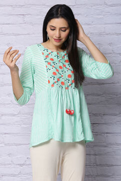 Mint Green Viscose Rayon Flared Top image number 4