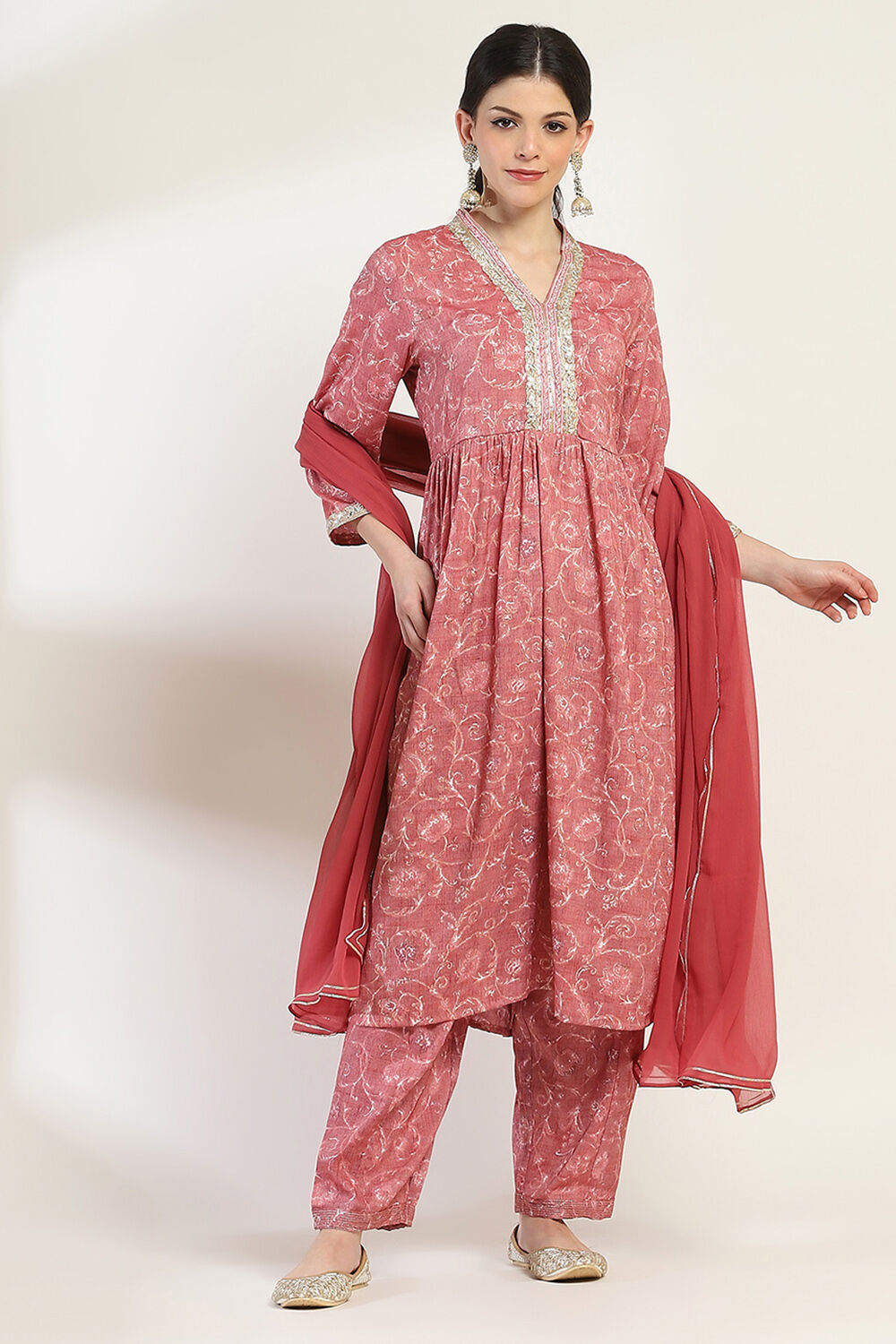 Grey Printed Gathered Suit Set image number 7