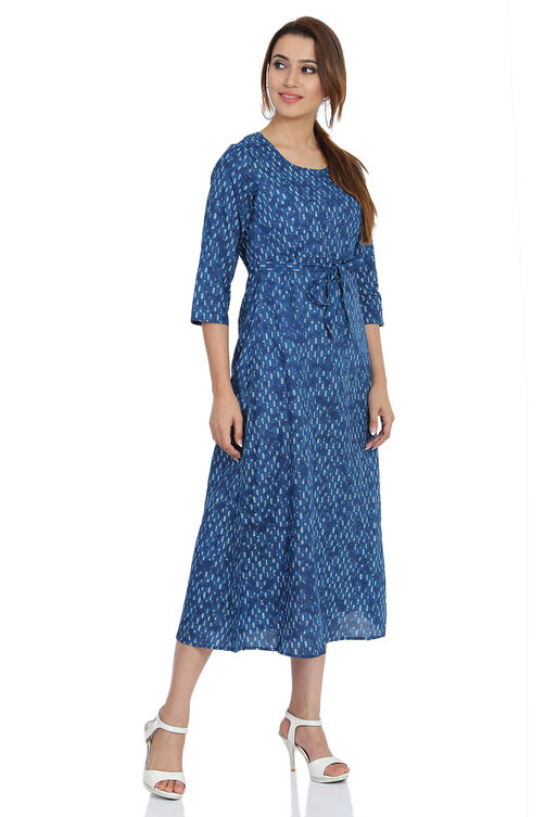 Indigo Flared Cotton Dress image number 3
