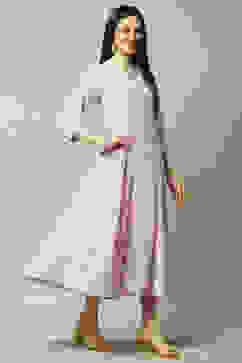 Lavender Poly Georgette Embroidered Flared Dress image number 4