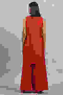 Red Polyester Solid Straight Sharara Suit Set image number 4