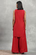 Red Polyester Solid Straight Sharara Suit Set image number 4
