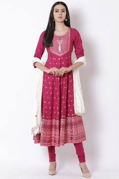 Pink Viscose Kalidar Kurta image number 2