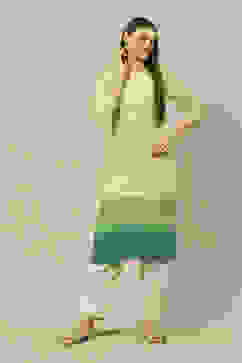 Green LIVA Straight Printed Kurta image number 0