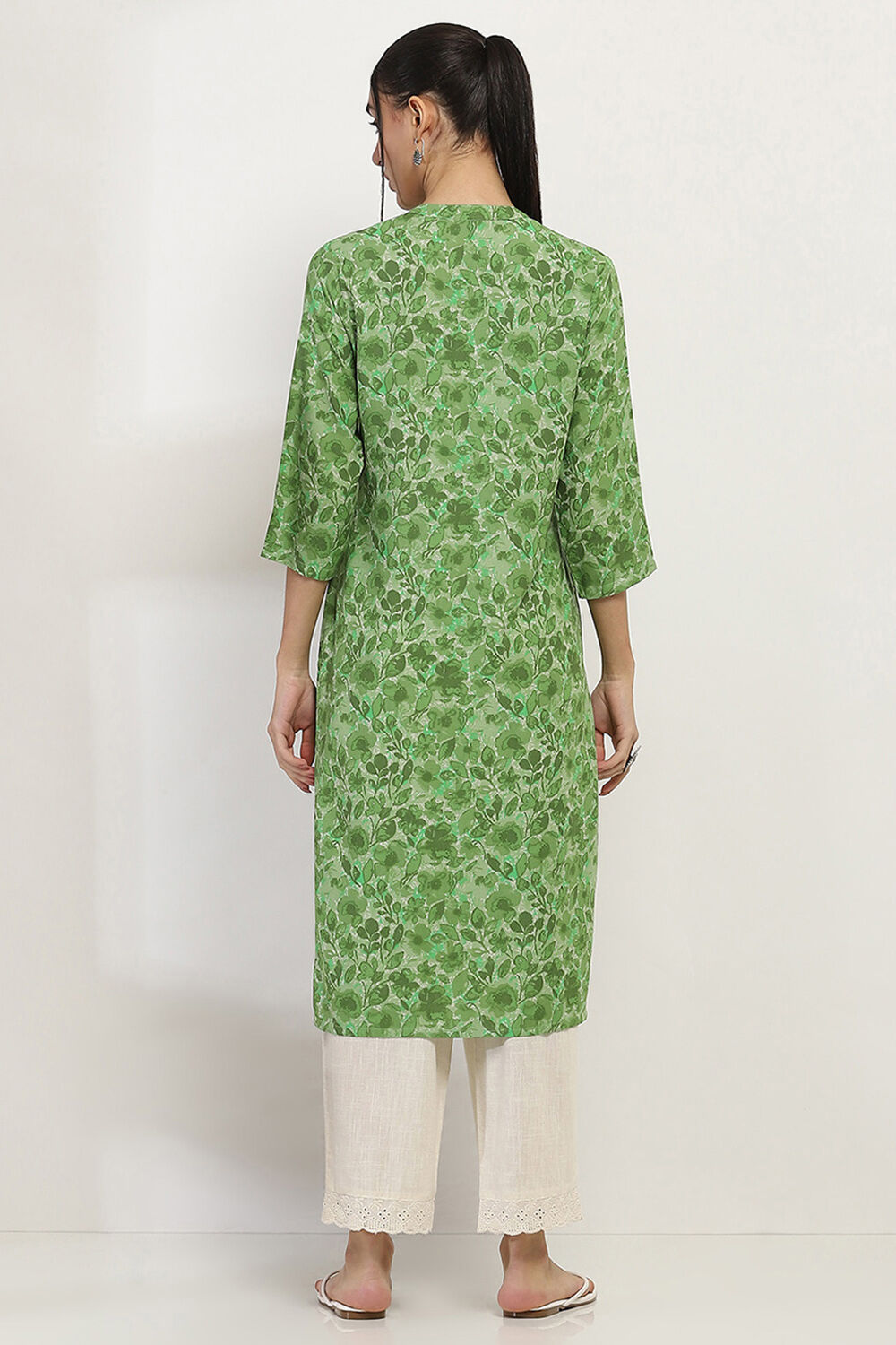 Sage Green Printed Straight Kurta image number 3