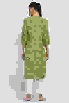 Sage Green Printed Straight Kurta image number 3