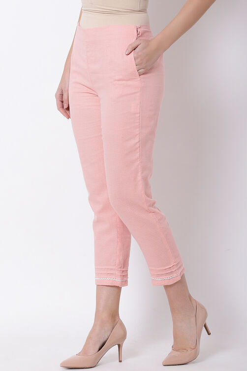 Peach Cotton Slim Straight Pants image number 2