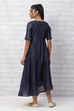 Navy Blue Polyester Chanderi Kalidar Dress image number 4
