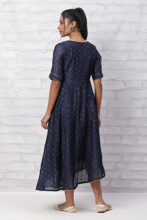 Navy Blue Polyester Chanderi Kalidar Dress image number 4