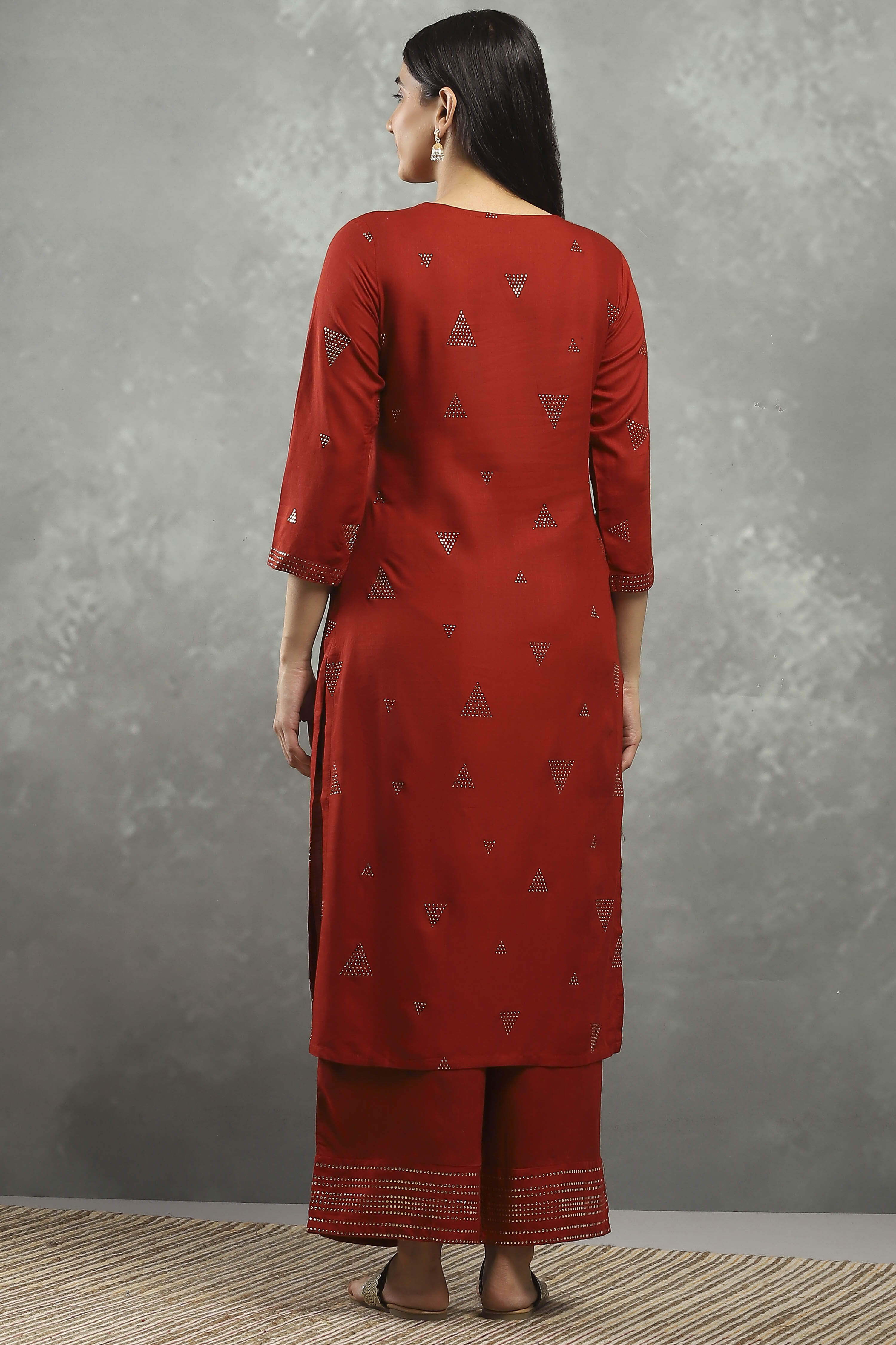 Rust Viscose Straight Kurta Pants Set image number 4