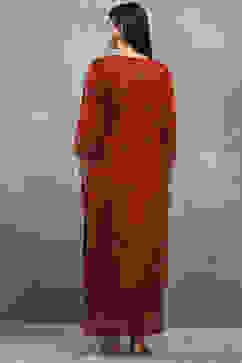 Rust Viscose Straight Kurta Pants Set image number 4