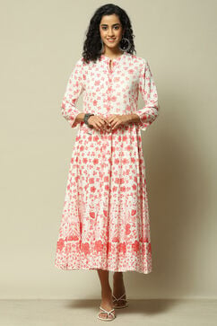 White Rayon Anarkali Printed Dress image number 5