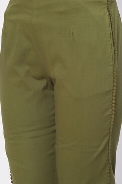 Olive Green Solid Slim Pants image number 1