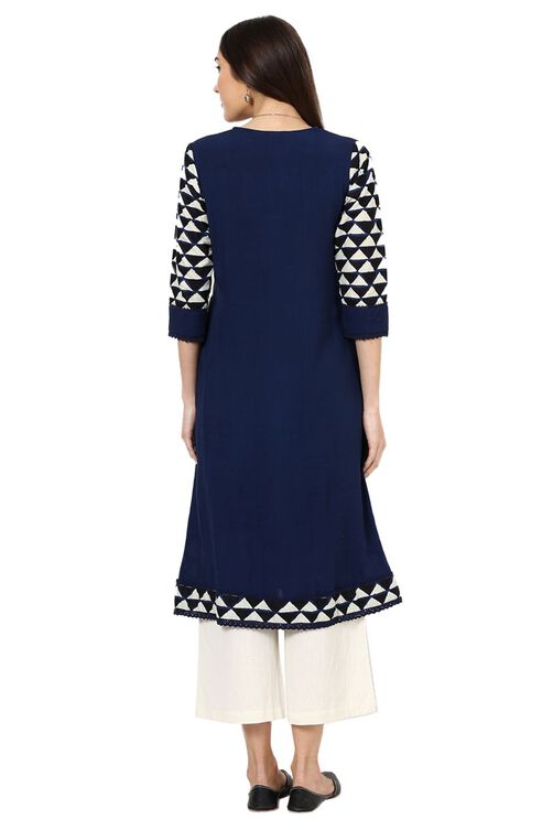 Indigo A-Line Viscose Rayon Kurta image number 3
