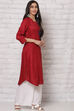 Red LIVA Straight Kurta image number 3