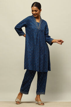 Blue Rayon Kalidar Printed Kurta Palazzo Suit Set image number 5
