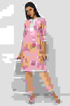 Pink Cotton Printed Straight Kurta Set image number 0