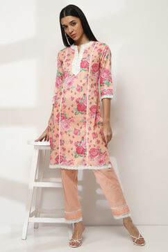 Pink Cotton Printed Straight Kurta Set image number 0