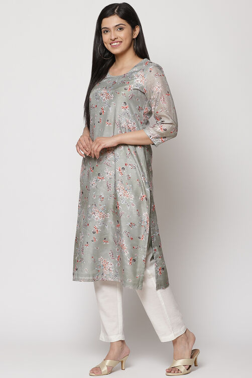Olive Green Art Silk Straight Kurta image number 3