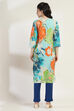 Aqua Cotton Straight Kurta image number 3