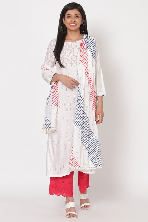 Off White Viscose Straight Kurta image number 3