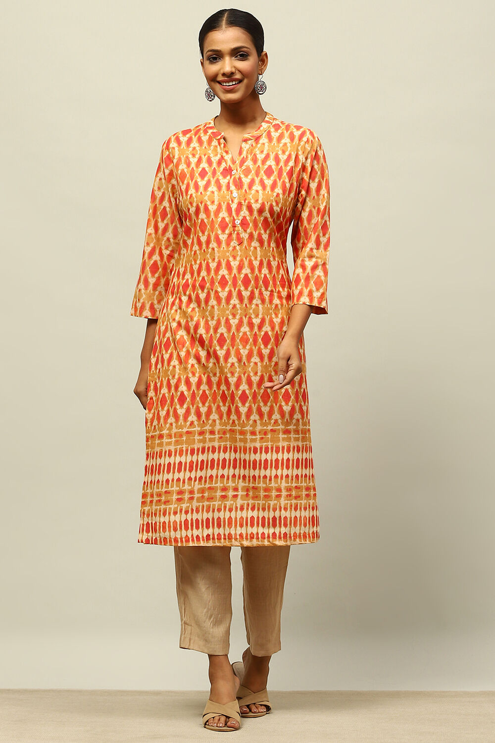 Blue Cotton Printed Straight Kurta image number 0