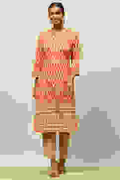 Orange Cotton Printed Straight Kurta image number 0