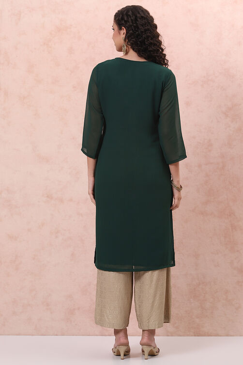 Green Art Silk Straight Kurta image number 4