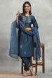 Blue Polyester Blend Printed Gathered Suit Set image number 0