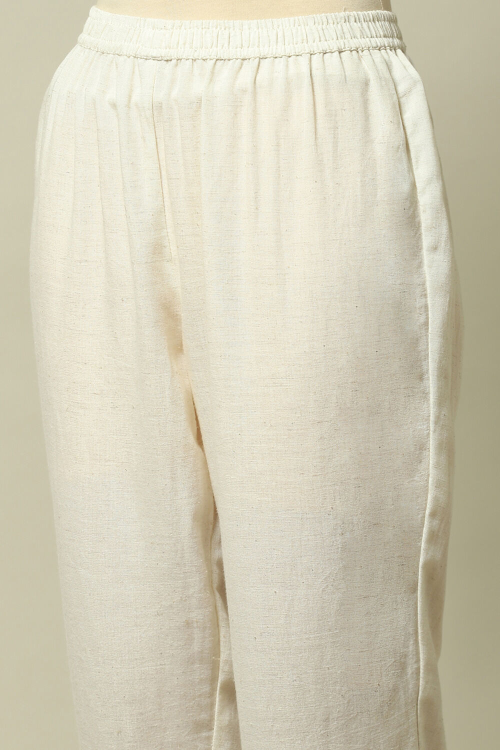 Off-White Cotton Solid Straight Fit Pants image number 1