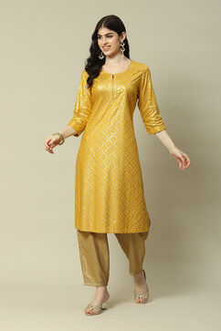 Yellow LIVA Straight Printed Top image number 5