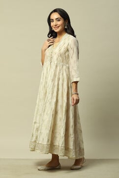 White Viscose Asymmetric Printed Dress image number 2